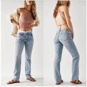 We The Free Curvy Siren Low Rise Straight Leg Jeans Light Wash Blue Size 30